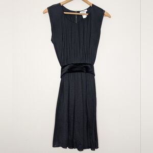 Chloe Wool Blend Sleeveless Black Mini Dress w/ Velvet Sash Women's Medium